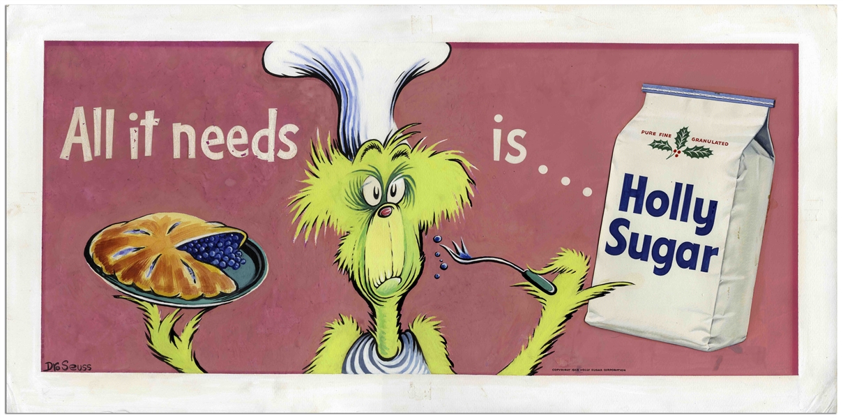 Dr. Seuss Large Artwork From 1955 -- Featuring an Early Grinch Prototype Two Years Before His Famous Character Debuted in ''How the Grinch Stole Christmas!''